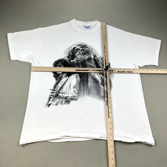 Vintage Led Zeppelin T-Shirt Size Large White Rock Band Portrait Drawing Art 90s - Picture 8 of 11